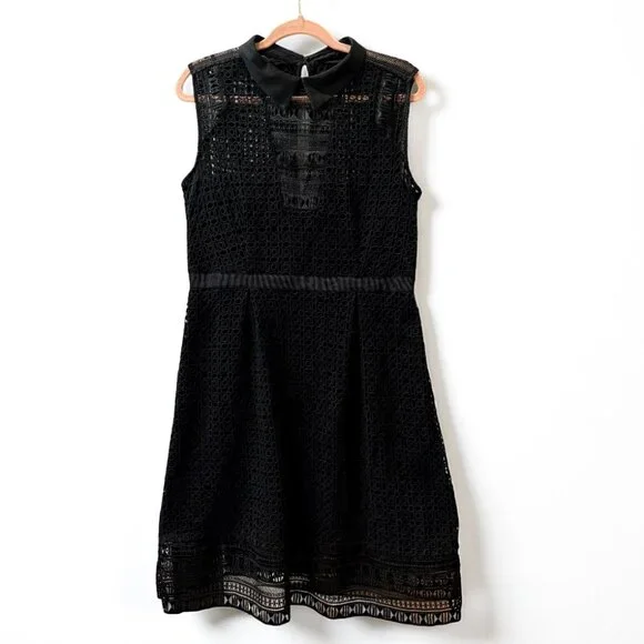 Karen Millen Collared Lace Little Black Dress Women's Size 12 - Picture 5 of 8